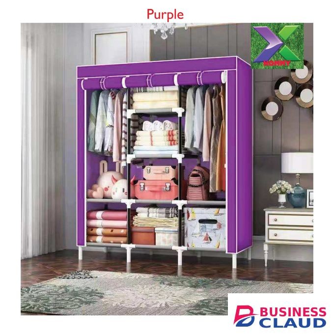 3 Column Portable Wardrobe - Purple