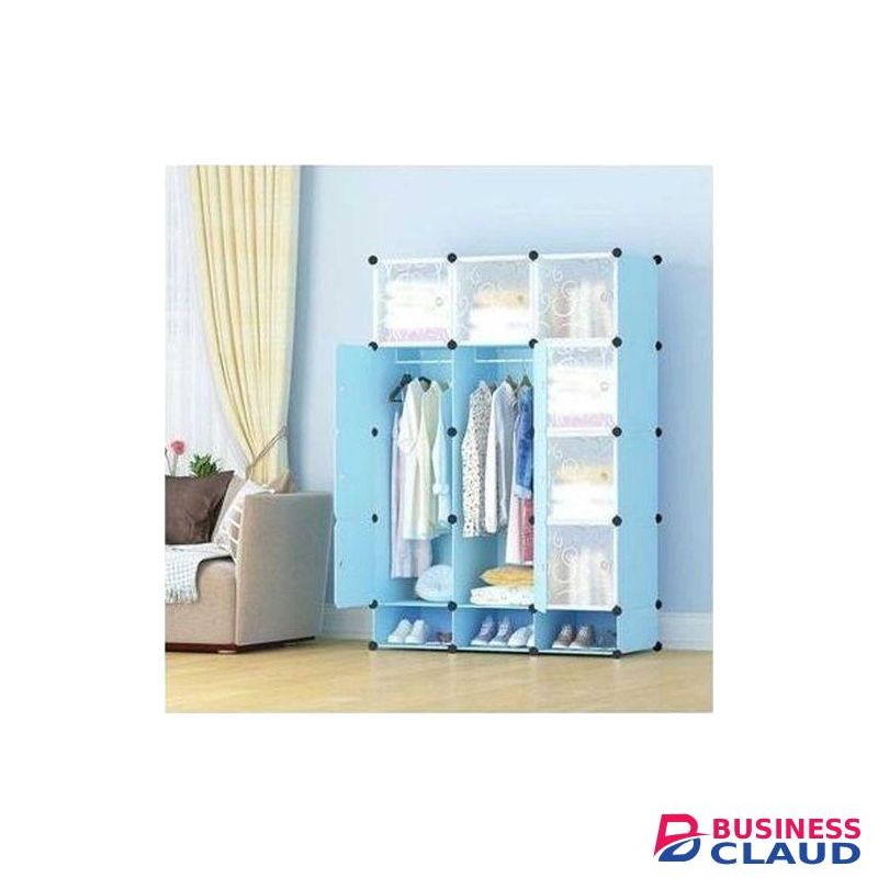 Nunix Plastic Portable 3 Column Wardrobe Organizer For Clothes, Shoes Blue 1202