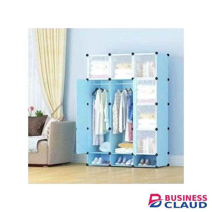 Nunix Plastic Portable 3 Column Wardrobe Organizer For Clothes, Shoes Blue 1202