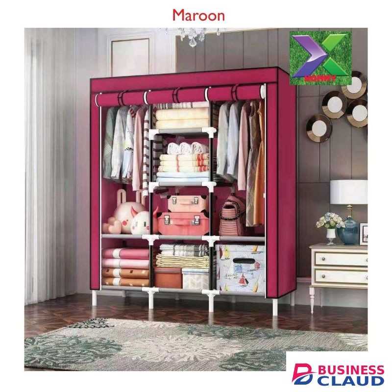 3 Column Portable Wardrobe - Maroon