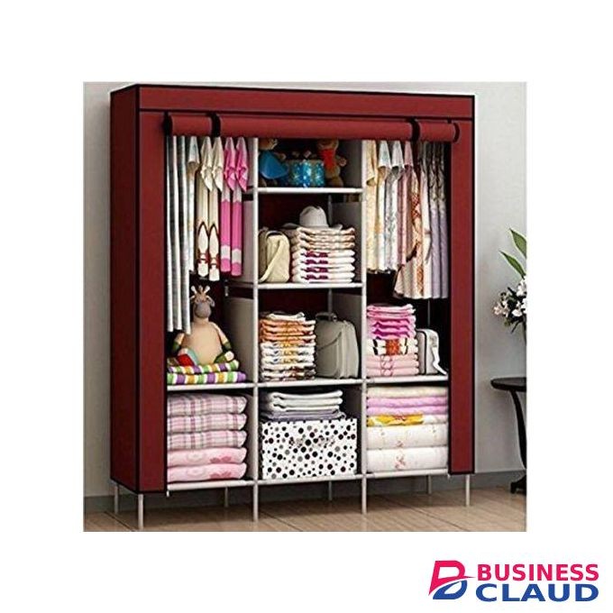3 Column Portable Wardrobe - Maroon