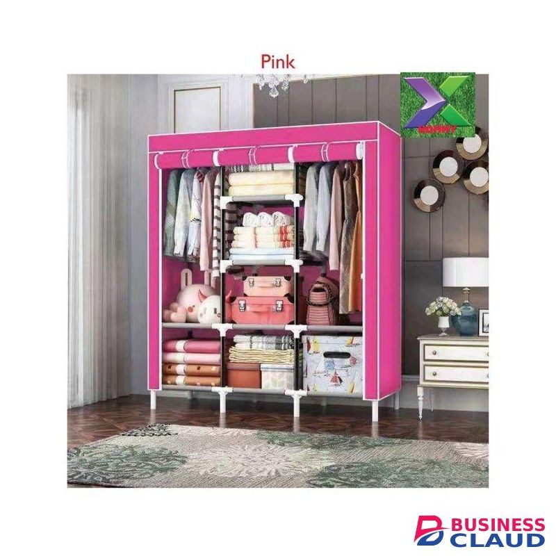 High Quality 3 Columns Portable Wardrobe with Metallic Rods