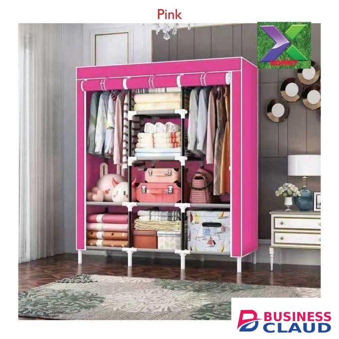 High Quality 3 Columns Portable Wardrobe with Metallic Rods