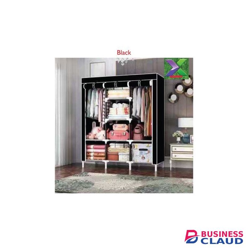 TC Black Portable Wooden 3 Column Wardrobe