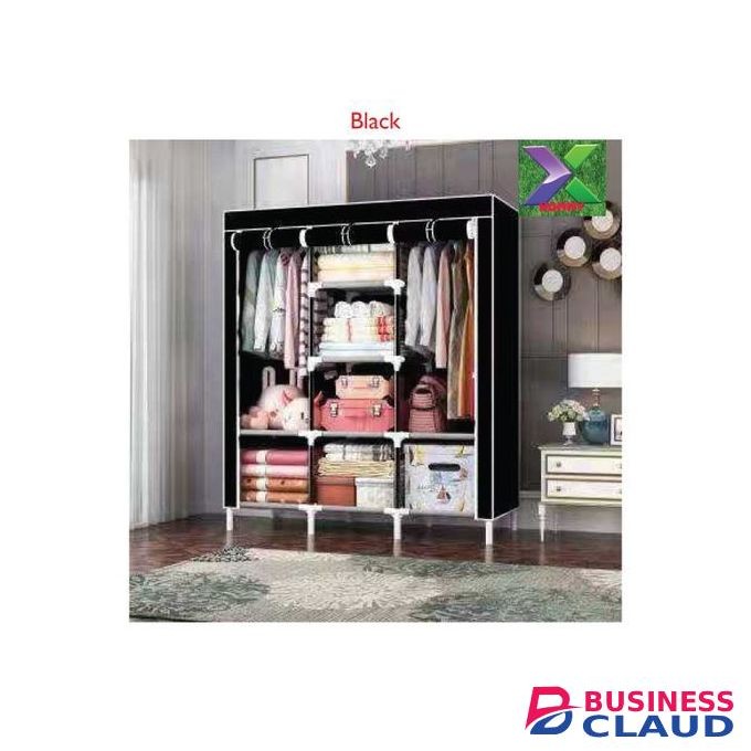 TC Black Portable Wooden 3 Column Wardrobe