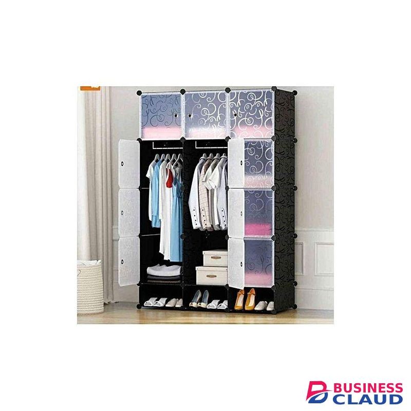 3 column Black Plastic portable wardrobe