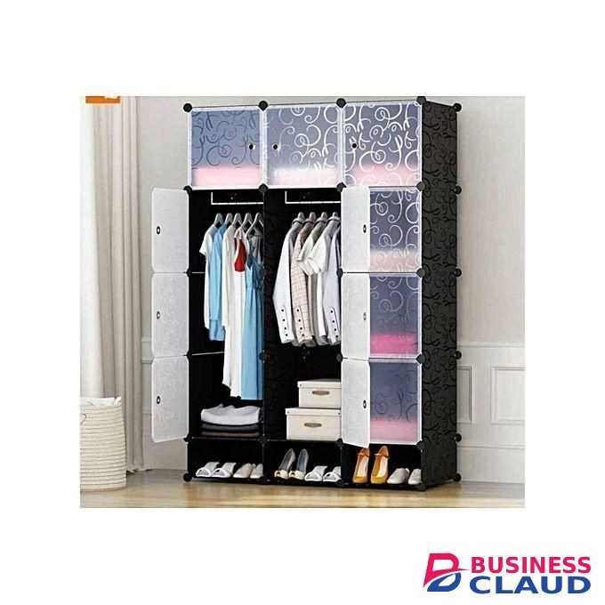 3 column Black Plastic portable wardrobe