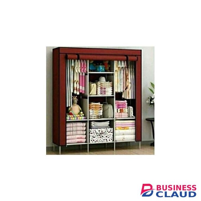 TC Portable Wardrobe 3 Column - Wine Red
