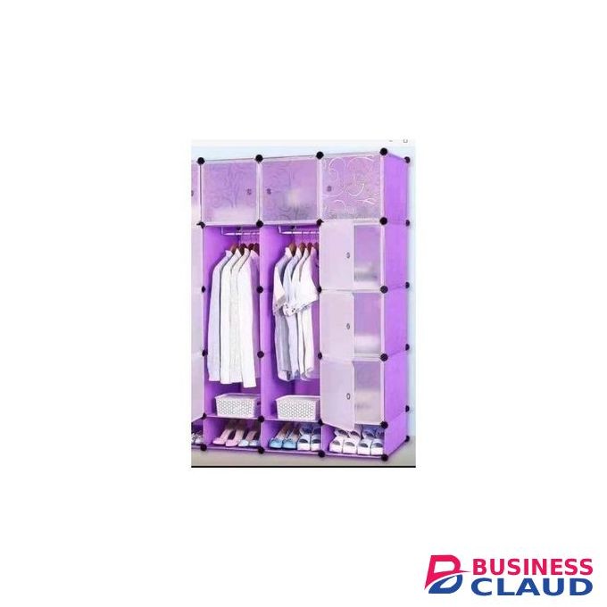 TC DIY Very Strong Portable 3 Column Plastic Wardrobe-Purple.