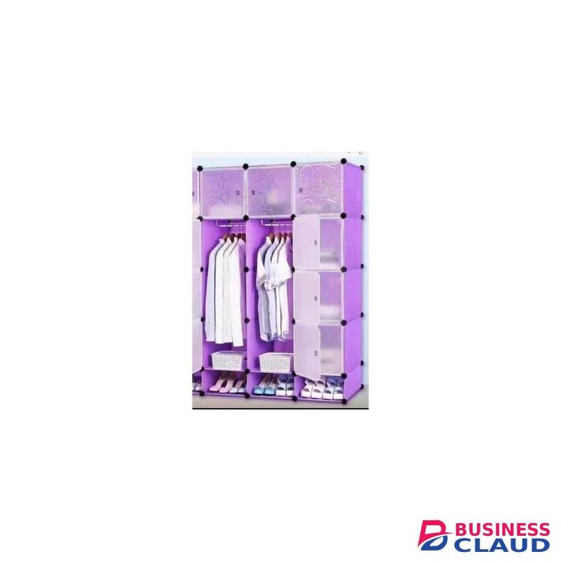 TC DIY Very Strong Portable 3 Column Plastic Wardrobe-Purple.