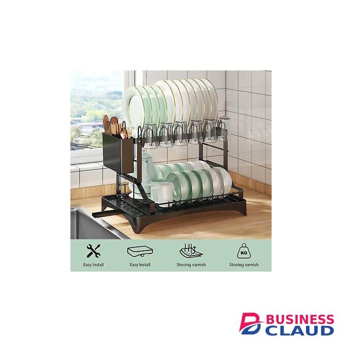 All in 1 2 layer multifunctional bowl rack dish drainer black