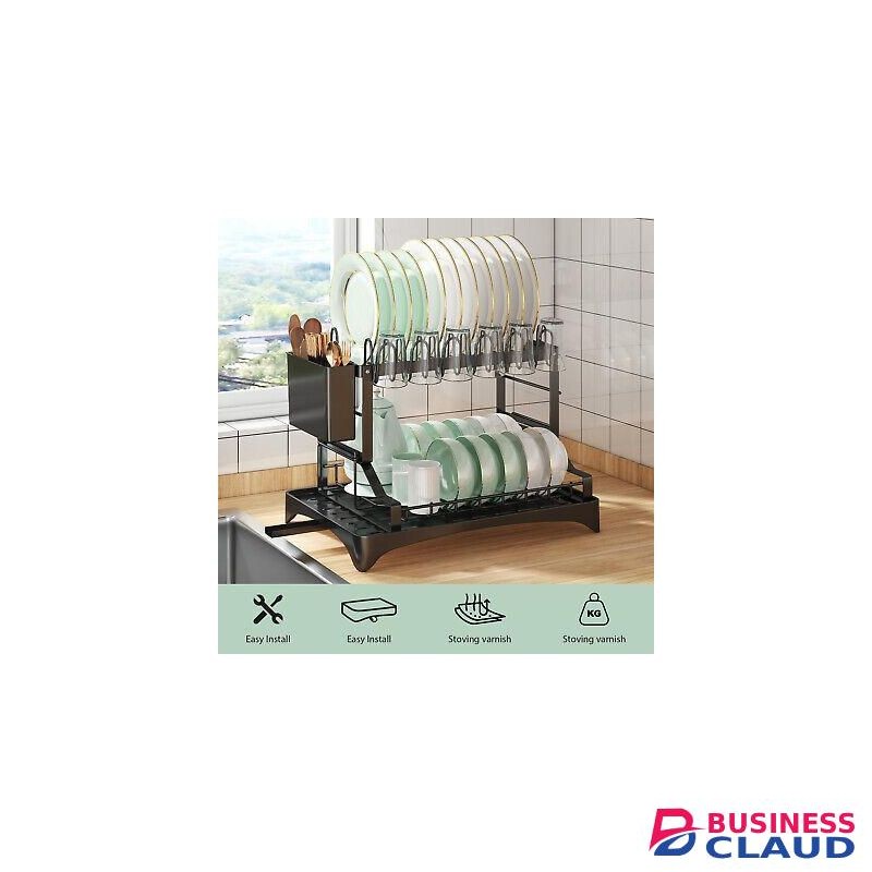 All in 1 2 layer multifunctional bowl rack dish drainer black