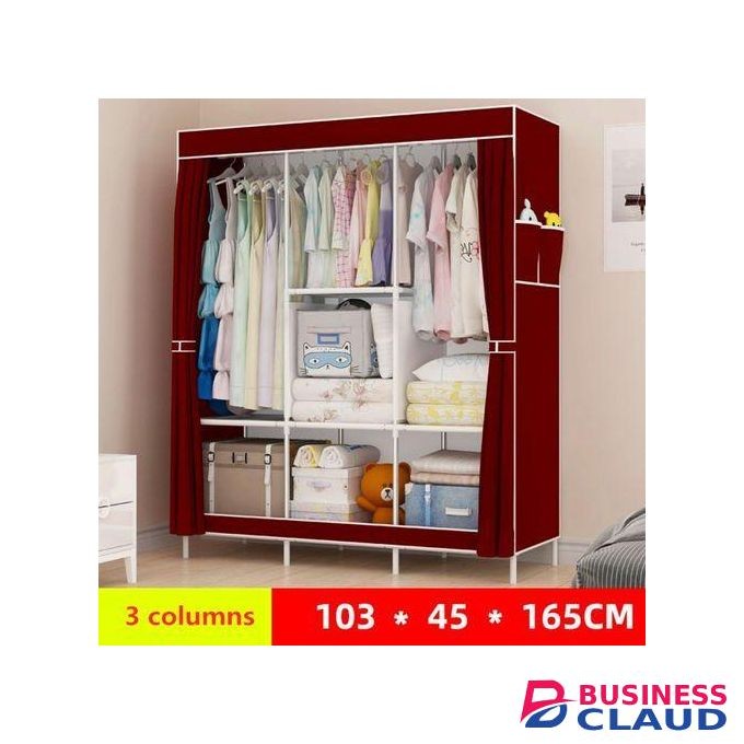 SPACIOUS 3 COLUMN PORTABLE WARDROBE -RED