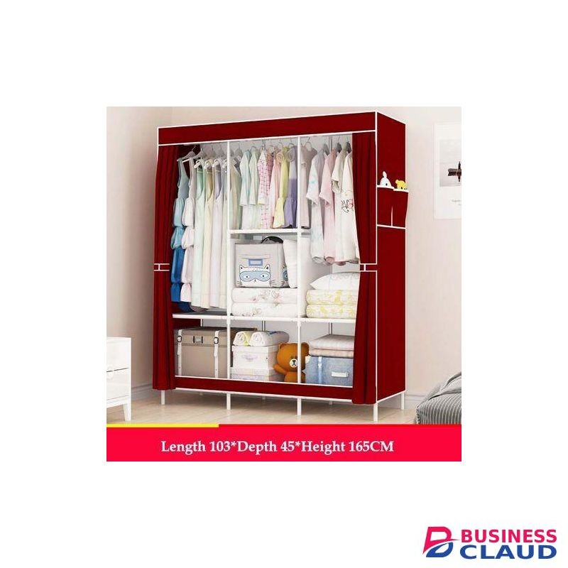 SPACIOUS 3 COLUMN PORTABLE WARDROBE -RED