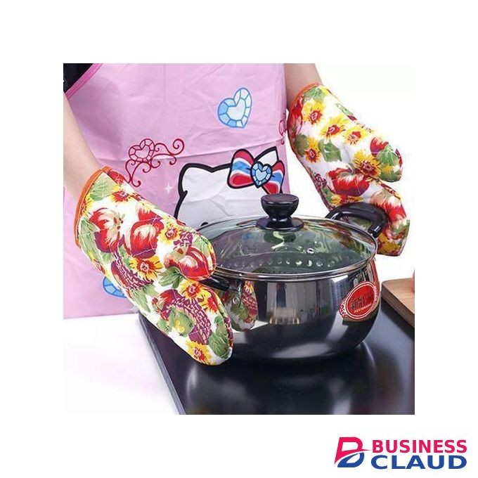 1 Pair Heat Resistant Kitchen Cotton Thickened Oven Gloves