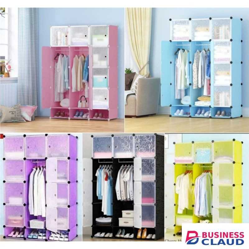 Plastic Portable 3 Column Nunix Wardrobe Organizer For Clothes, Shoes Blue 1202