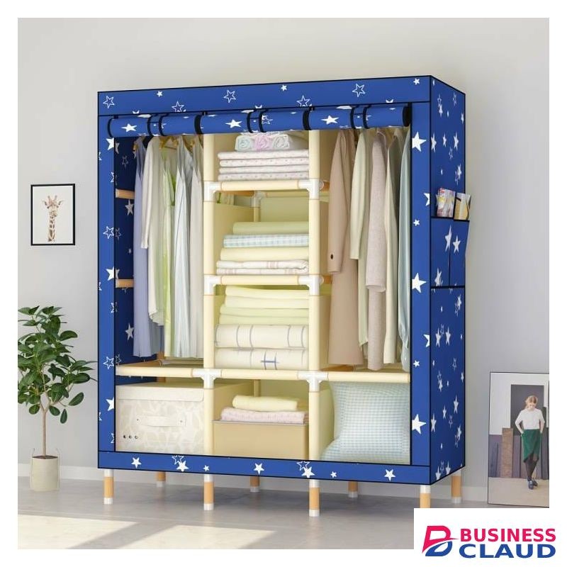 3 Column Portable Wardrobe - Blue