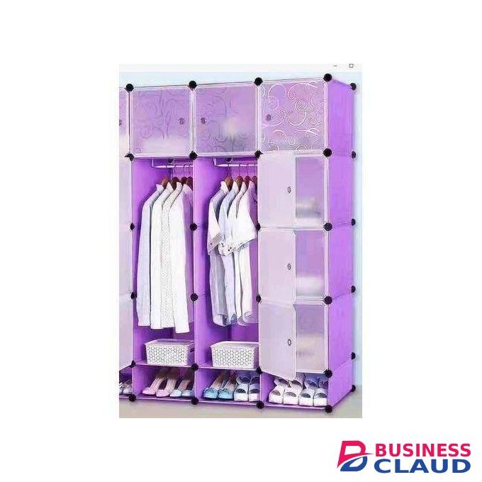 3 column Purple Plastic portable wardrobe