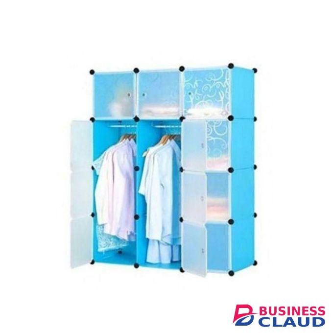 3 column Blue Plastic portable wardrobe