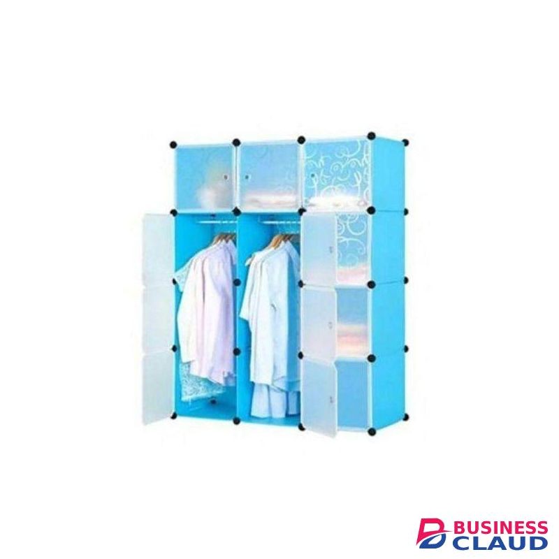 3 column Blue Plastic portable wardrobe