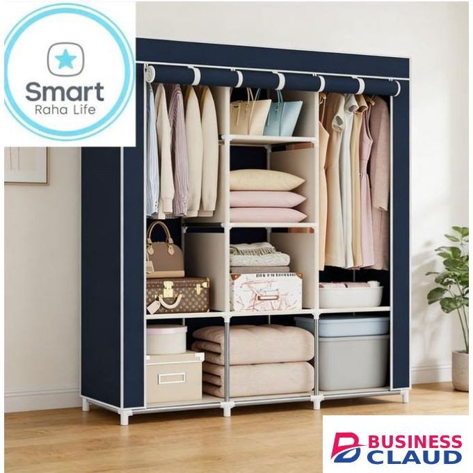 Nunix 3 Column Portable Fabric Cloth Wardrobe Wardrobe - Grey 8 Shelves & Hanging Section