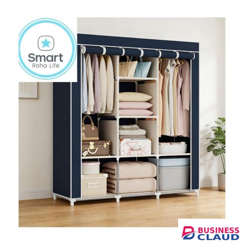 Nunix 3 Column Portable Fabric Cloth Wardrobe Wardrobe - Grey 8 Shelves & Hanging Section