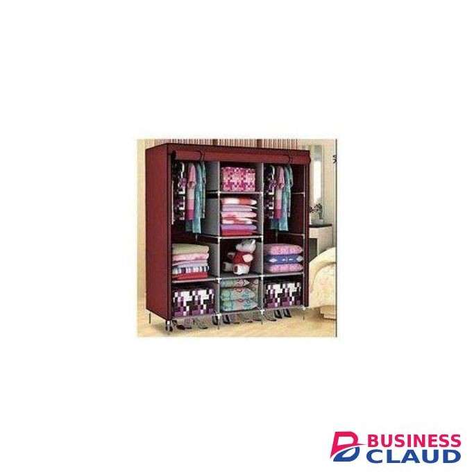 High Quality 3 Columns Portable Metallic Wardrobe - Maroon