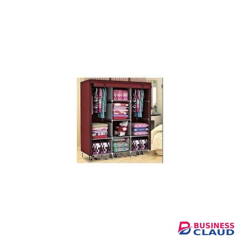 High Quality 3 Columns Portable Metallic Wardrobe - Maroon