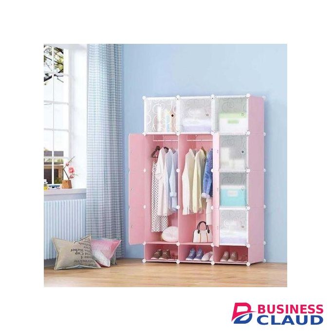 Nunix Plastic Portable 3 Column Wardrobe Organizer For Clothes, Shoes Pink 1202