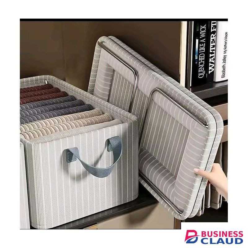 1/2/3/4 Pcs Stripped Foldable Clothes Storage Box Clothes Organizer Jeans Pants Sweaters Organizer Drawer Shelf Wardrobe Organizer - Stripped Cream