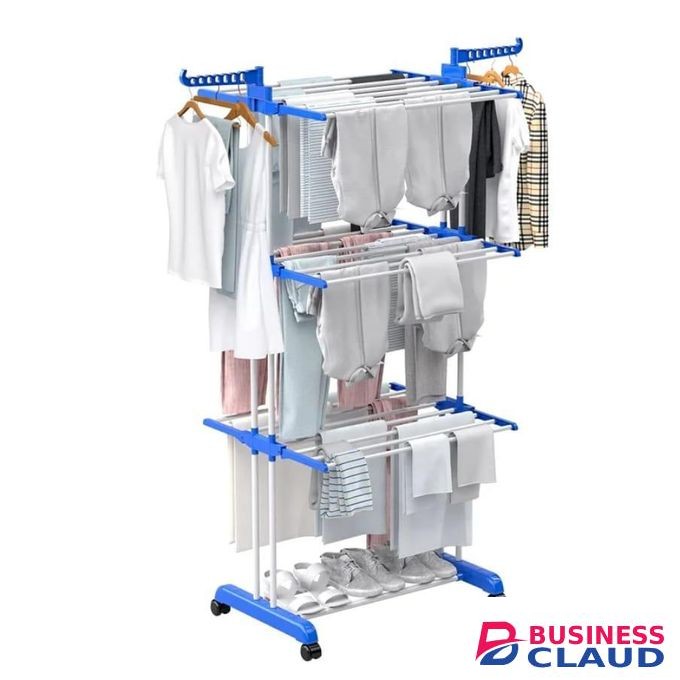 mettalic 3tier clothes drying rack with shoe rack and 2 side wings