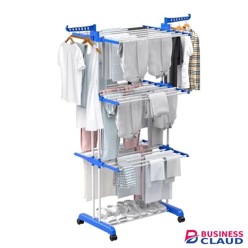 mettalic 3tier clothes drying rack with shoe rack and 2 side wings