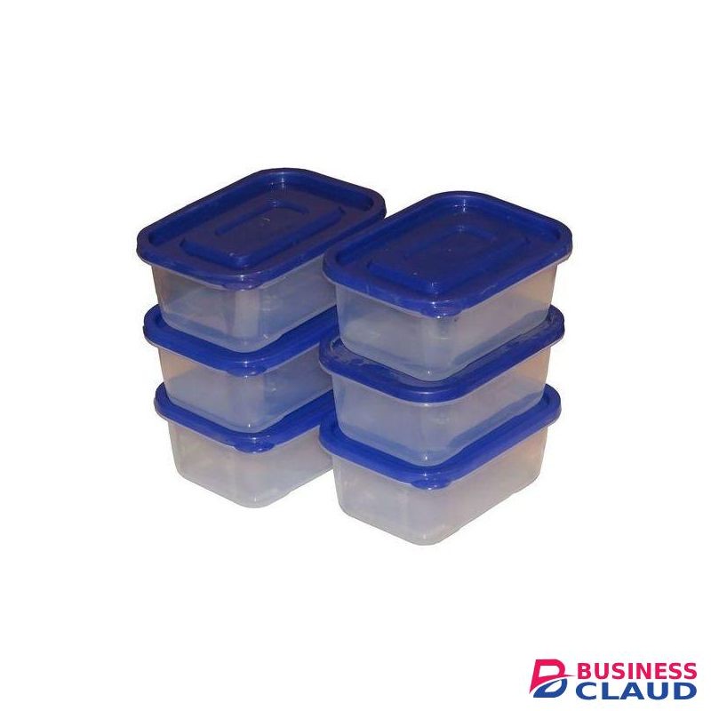Set of 6 Clear Fresh n Fresh - Plastic Food Storage Containers 800 ml - Clear and blue lid