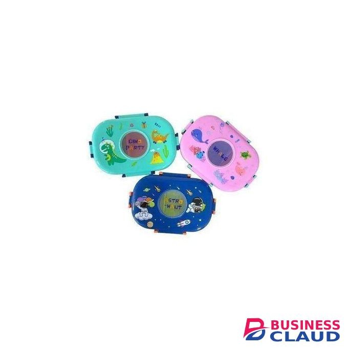 Oval Dino Cartoon themed Healthy Plastic Lunch Box