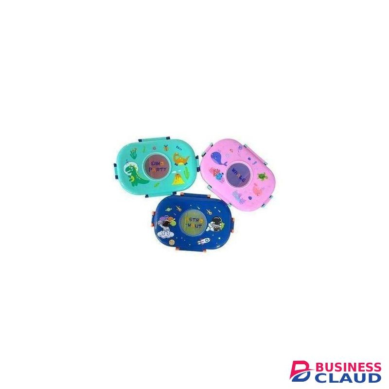 Oval Dino Cartoon themed Healthy Plastic Lunch Box