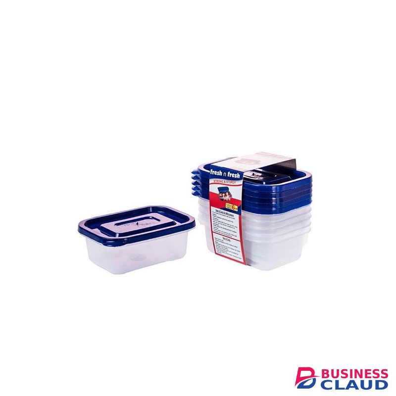 Crown Set Of 6 Clear Fresh N Fresh - Plastic Food Storage Containers 150 Ml - Clear And Blue Lid