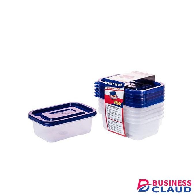 Crown Set Of 6 Clear Fresh N Fresh - Plastic Food Storage Containers 150 Ml - Clear And Blue Lid