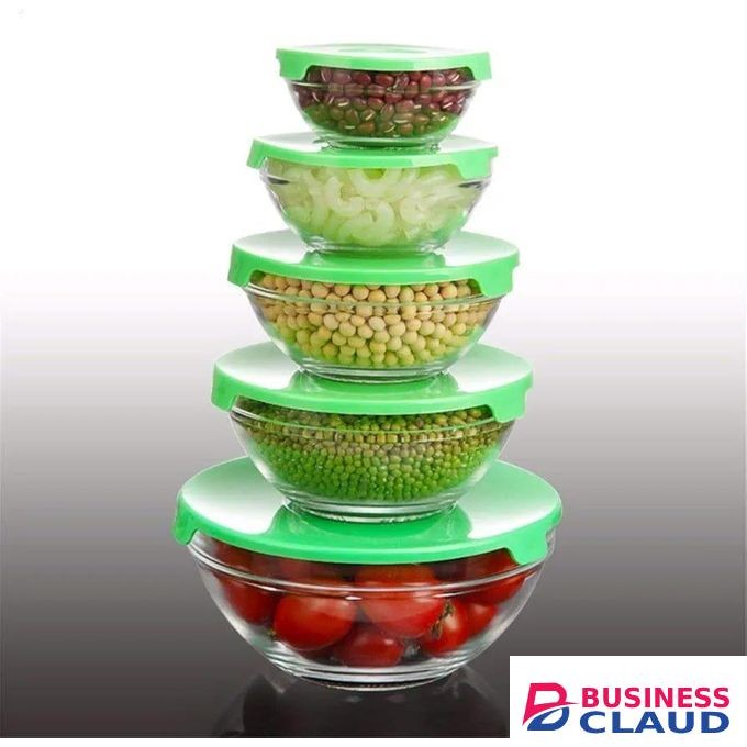 10pc Glass Storage Bowl Set with Colour Lids Food Container Microwave Dishwasher Freezer Safe(green)