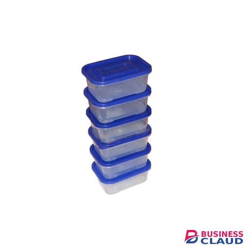 Set Of 6 Clear Plastic Food Storage Containers 800 Ml - Clear And Blue Lid