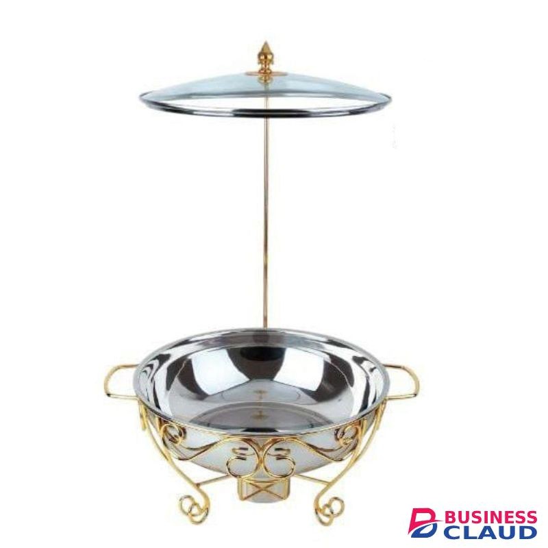 Signature 8L Round Chafing Dish with Glass Lid and Lid Holder for Restaurant and Events Buffet