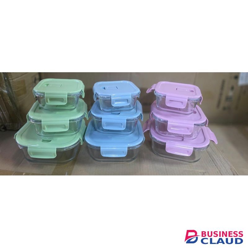 Set of 3 High Borosilicate Glass Food Container with Airtight Lid Microwave Oven