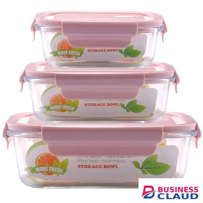 Airtight Glass Storage Containers With Silicone Lid Per Set Of 3 Pcs Capacity 1040 Mls 700 Mls 410 Mls