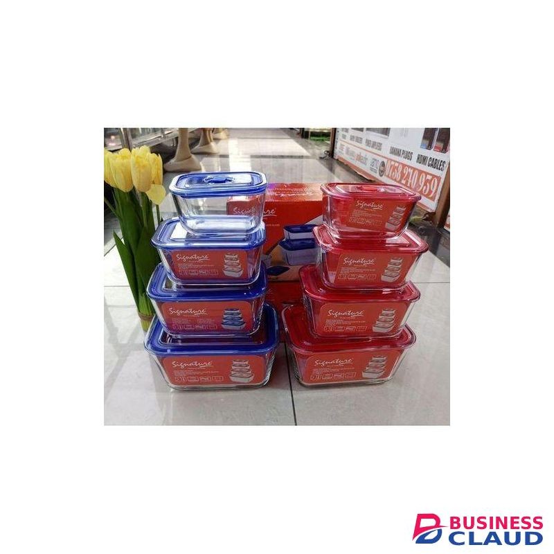 Signature 4PCs Deep Rectangle Glass Bowl Set With Plastic Lid