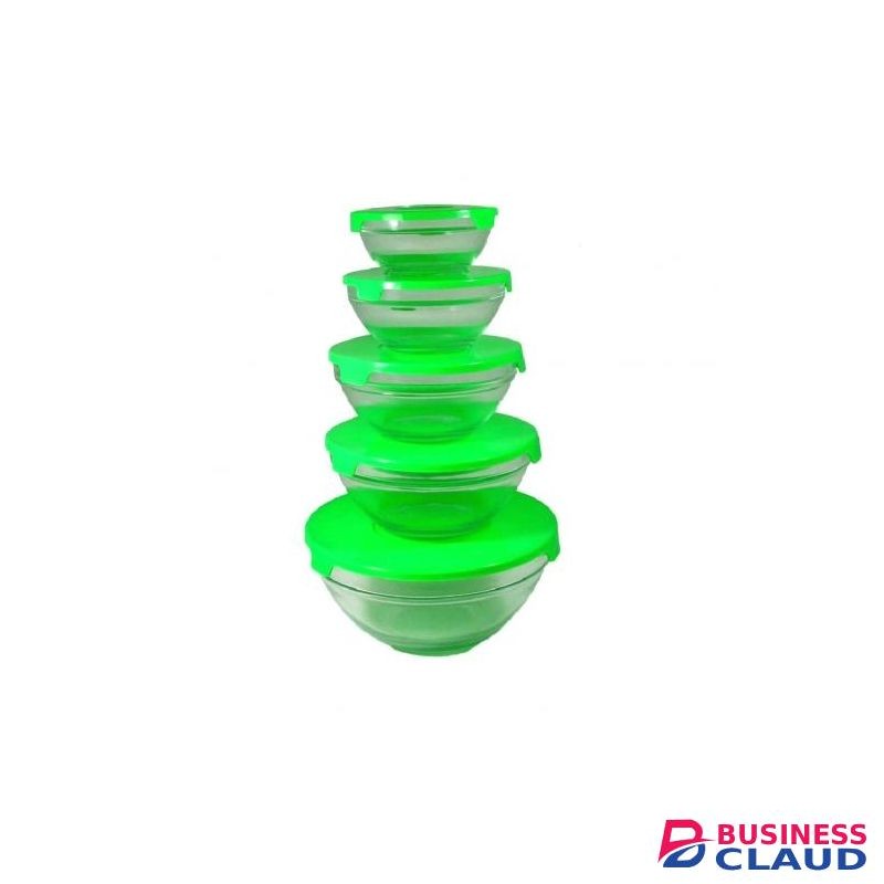 Set of 5 Fridge Storage Blass Bowls- Green