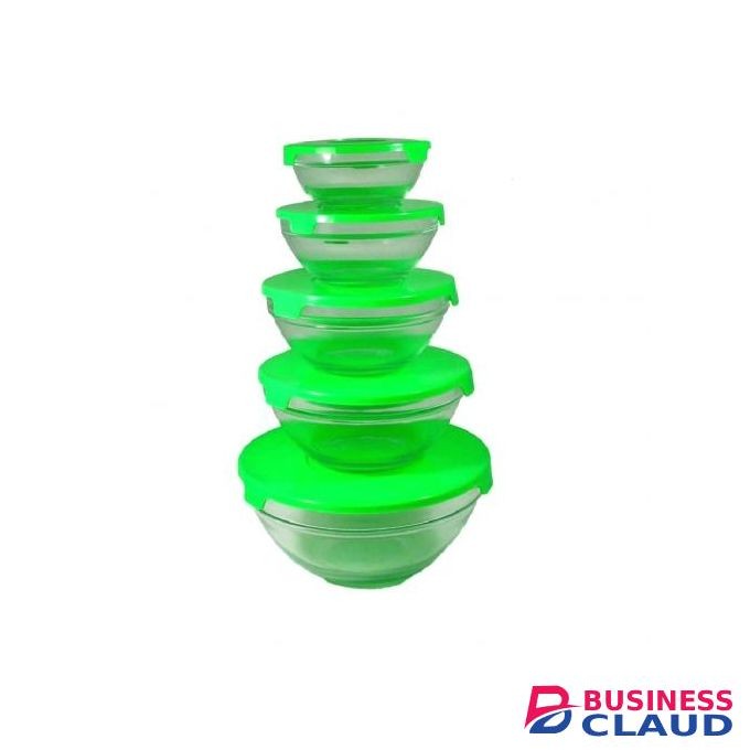 Set of 5 Fridge Storage Blass Bowls- Green