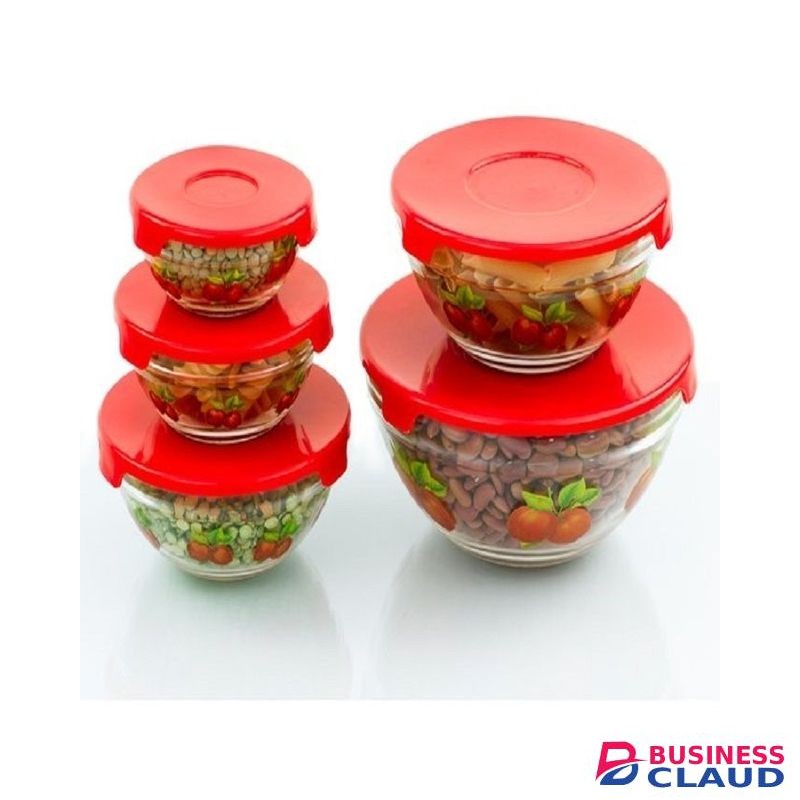 Set of 5 Fridge Storage Blass Bowls-Red