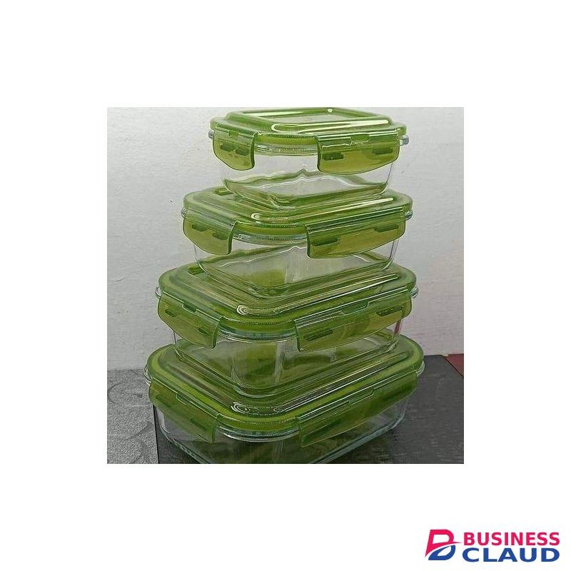 Signature 4 Pcs Glass Containers with Air Tight Plastic Lids Glass Food Storage Containers Borosilicate Lunch Box Casserole