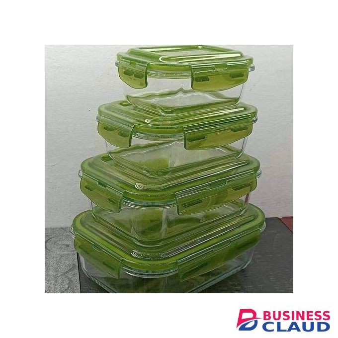 Signature 4 Pcs Glass Containers with Air Tight Plastic Lids Glass Food Storage Containers Borosilicate Lunch Box Casserole