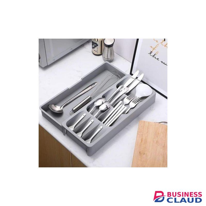 Share this product Expandable Drawer Cutlery Organizer with Angled Design - Space-Saving Kitchen Drawer Utensil Storage Tray Made from Food Grade Plastic