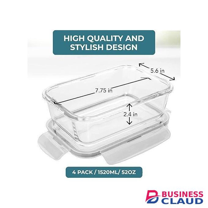 1520ml Large Borosilicate Glass Food Storage Container – Airtight, Leakproof Snap-Lock Lid, Stackable, Oven & Microwave Safe
